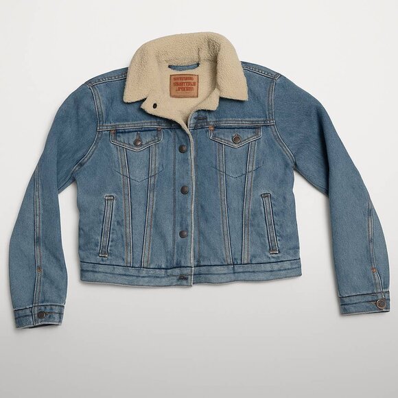 Levi's Women's Sherpa-Lined Denim Trucker Jacket - L - Light Blue - Picture 1 of 10
